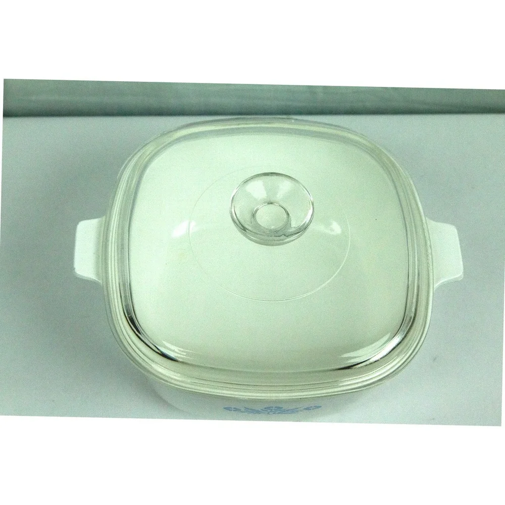 Vintage Corning Ware Cornflower Blue Casserole Dish with Glass Lid Square Baker